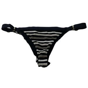 Beach Bunny Swimsuit Womens XL Black White Tan Ribbed Horizontal Stripe High Cut